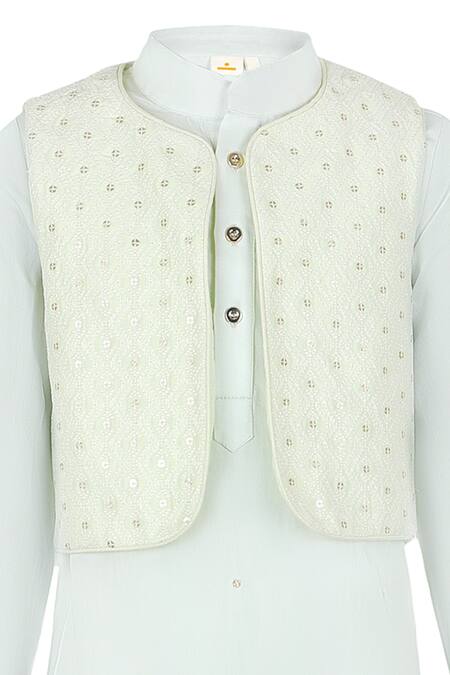 Buy Stella Rossa By Les Petits Green Cotton Satin Sequins, Embroidery Geometric Kurta Set Online at Aza Fashions Buy_Stella Rossa By Les Petits_Green Cotton Satin Sequins, Embroidery Geometric Kurta Set_Online_at_Aza_Fashions