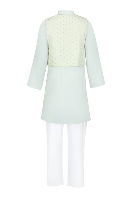 Shop Stella Rossa By Les Petits Green Cotton Satin Sequins, Embroidery Geometric Kurta Set at Aza Fashions Shop_Stella Rossa By Les Petits_Green Cotton Satin Sequins, Embroidery Geometric Kurta Set_at_Aza_Fashions