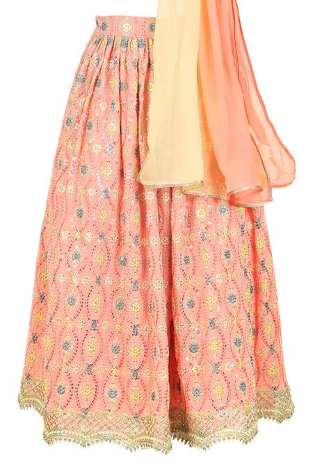 Stella Rossa By Les Petits Peach Chiffon, Cotton Sequins, Embroidery Thread Jhoomer Lehenga Set Online at Aza Fashions Stella Rossa By Les Petits_Peach Chiffon, Cotton Sequins, Embroidery Thread Jhoomer Lehenga Set_Online_at_Aza_Fashions