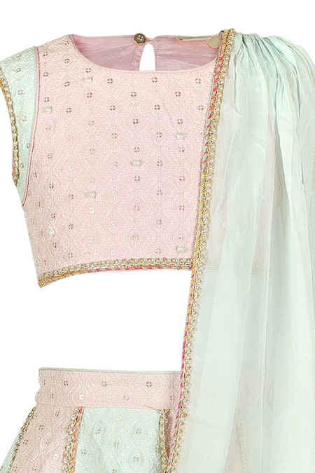 Buy Stella Rossa By Les Petits Pink Chiffon Sequins, Embroidery Colorblock Panelled Lehenga Set Online at Aza Fashions Buy_Stella Rossa By Les Petits_Pink Chiffon Sequins, Embroidery Colorblock Panelled Lehenga Set_Online_at_Aza_Fashions