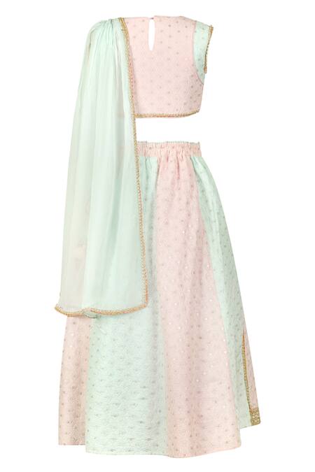 Shop Stella Rossa By Les Petits Pink Chiffon Sequins, Embroidery Colorblock Panelled Lehenga Set at Aza Fashions Shop_Stella Rossa By Les Petits_Pink Chiffon Sequins, Embroidery Colorblock Panelled Lehenga Set_at_Aza_Fashions