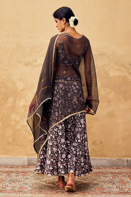 Shop_Kharakapas_Black Kota Doria, Cotton Patti, Embroidery Damak Doriya Dupatta _Online_at_Aza_Fashions