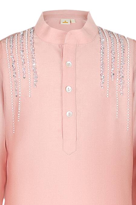 Buy Stella Rossa By Les Petits Pink Silk Satin Sequins Stripe Embroidered Kurta Set Online at Aza Fashions Buy_Stella Rossa By Les Petits_Pink Silk Satin Sequins Stripe Embroidered Kurta Set_Online_at_Aza_Fashions