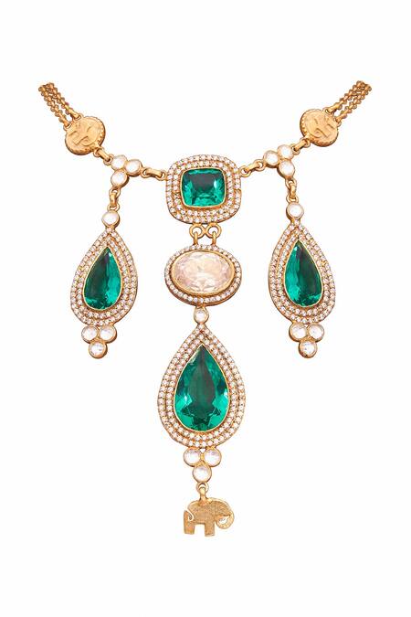Shop Anita Dongre Gold Plated Nymisha Cubic Zirconia Embellished Necklace at Aza Fashions Shop_Anita Dongre_Gold Plated Nymisha Cubic Zirconia Embellished Necklace_at_Aza_Fashions