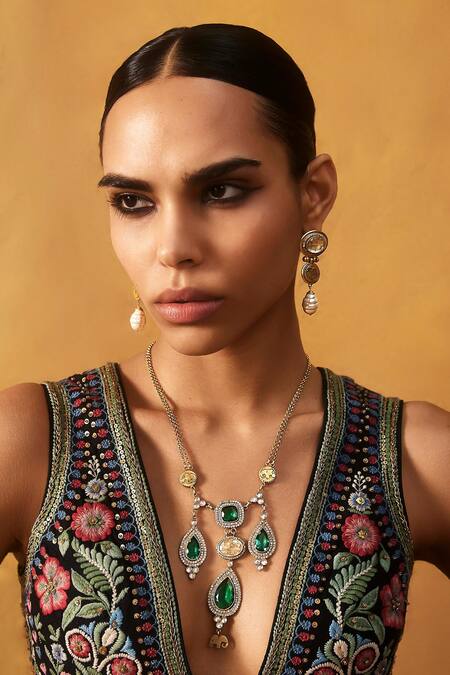 Anita Dongre Gold Plated Nymisha Cubic Zirconia Embellished Necklace Online at Aza Fashions Anita Dongre_Gold Plated Nymisha Cubic Zirconia Embellished Necklace_Online_at_Aza_Fashions