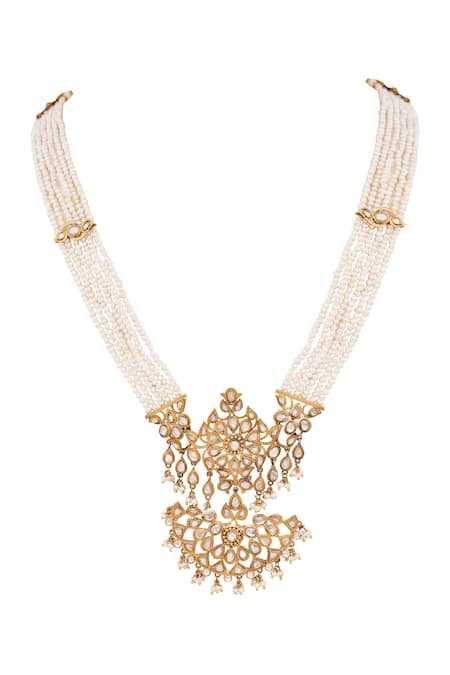 Anita Dongre Gold Plated Zircon And Fresh Water Pearls Crystal & String Necklace 