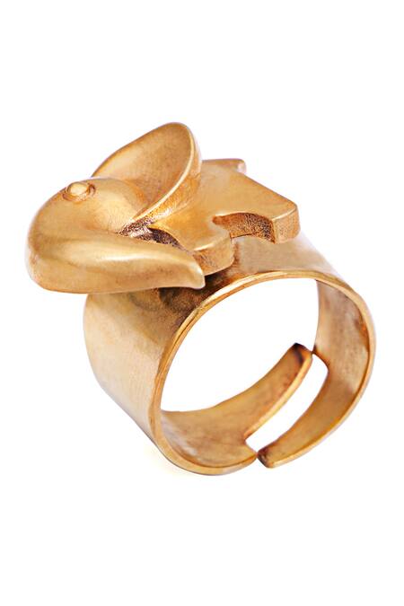 Anita Dongre_Gold Plated The Haathi Icon Ring_Online_at_Aza_Fashions