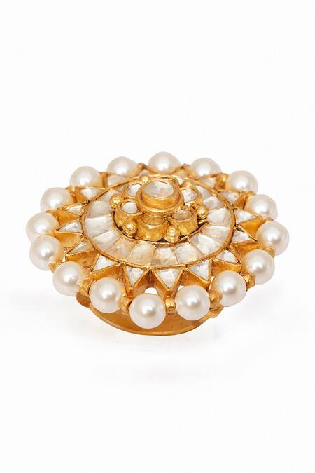 Anita Dongre_Gold Plated Zari, Pearls Afina Embellished Ring_Online_at_Aza_Fashions