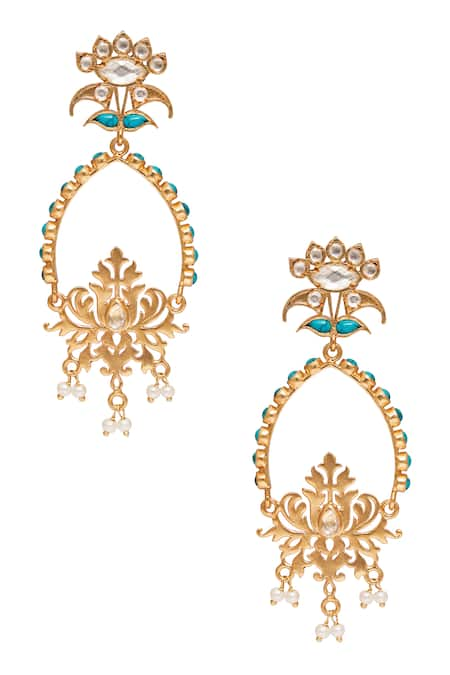 Anita Dongre Gold Plated Crystal Aadrika Floral Carved Earrings 