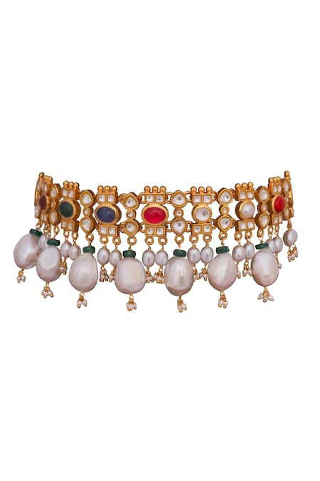 Anita Dongre Gold Plated Pearl Sharleez Stone Embellished Choker 