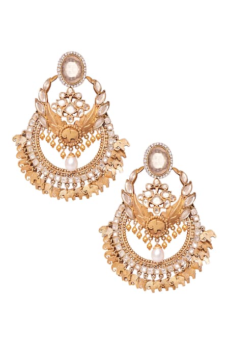 Anita Dongre Gold Plated Zirconia Symphony Of Birds Carved Chandbalis 