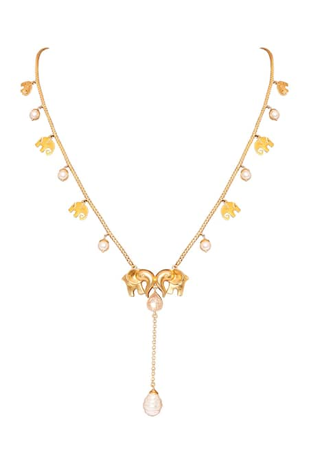 Anita Dongre Gold Plated Zirconia The Haathi Charm Carved Necklace 