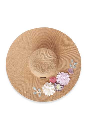Payal Singhal Accessories_Beige Embroidery Petunia Floppy Hat_Online_at_Aza_Fashions