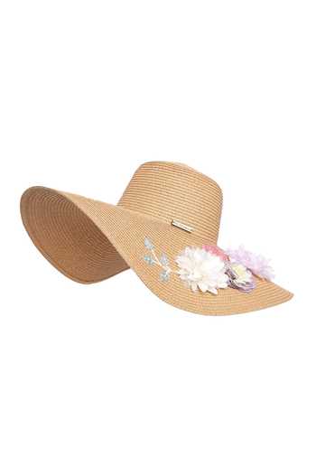 Shop_Payal Singhal Accessories_Beige Embroidery Petunia Floppy Hat_Online_at_Aza_Fashions
