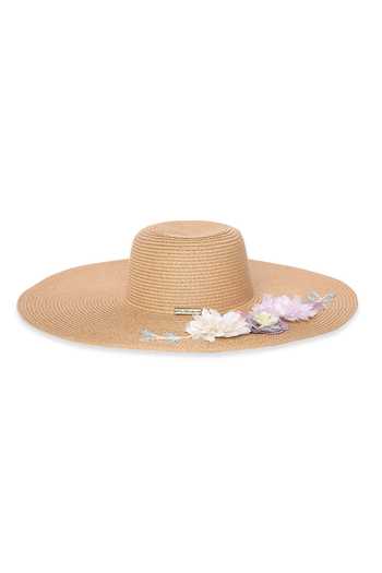 Payal Singhal Accessories_Beige Embroidery Petunia Floppy Hat_at_Aza_Fashions