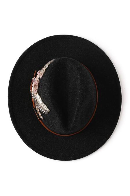 Buy_Payal Singhal Accessories_Black Embroidery Floret Panama Hat