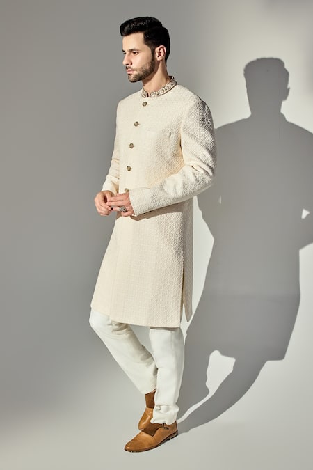 Chatenya Mittal Clover Bloom Embroidered Achkan Set