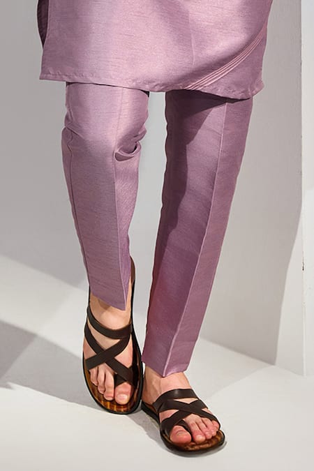 Chatenya Mittal_Purple Silk Embroidery Phool Long Bundi Set _Online_at_Aza_Fashions