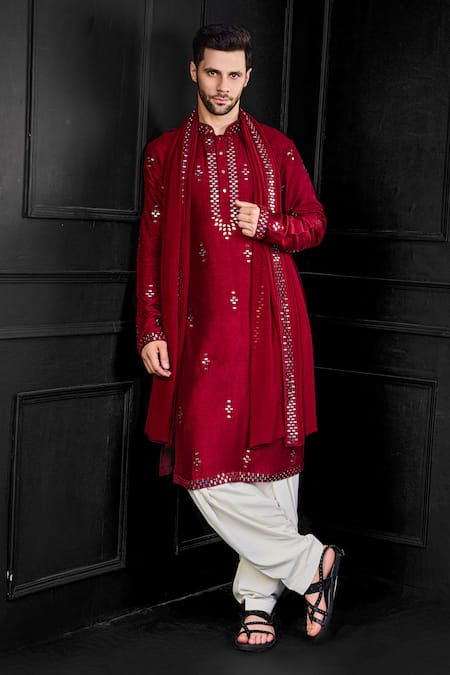 Buy Chatenya Mittal Red Silk Mirrors Fleur Embroidered Kurta Salwar Set Online at Aza Fashions Buy_Chatenya Mittal_Red Silk Mirrors Fleur Embroidered Kurta Salwar Set _Online_at_Aza_Fashions