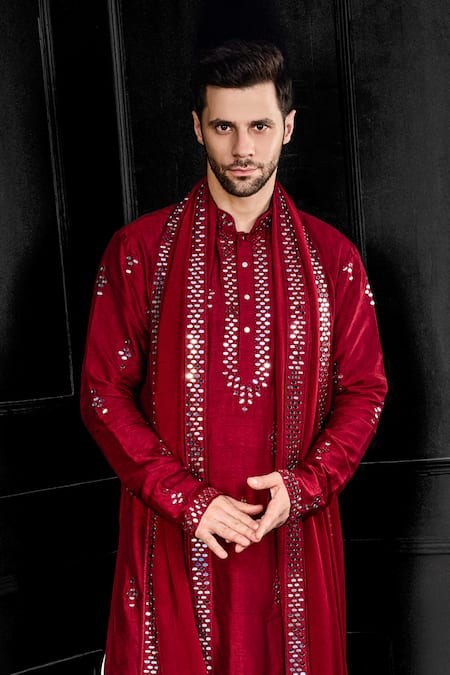 Shop Chatenya Mittal Red Silk Mirrors Fleur Embroidered Kurta Salwar Set Online at Aza Fashions Shop_Chatenya Mittal_Red Silk Mirrors Fleur Embroidered Kurta Salwar Set _Online_at_Aza_Fashions