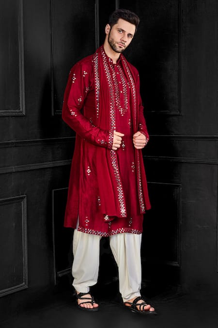 Chatenya Mittal Red Silk Mirrors Fleur Embroidered Kurta Salwar Set at Aza Fashions Chatenya Mittal_Red Silk Mirrors Fleur Embroidered Kurta Salwar Set _at_Aza_Fashions