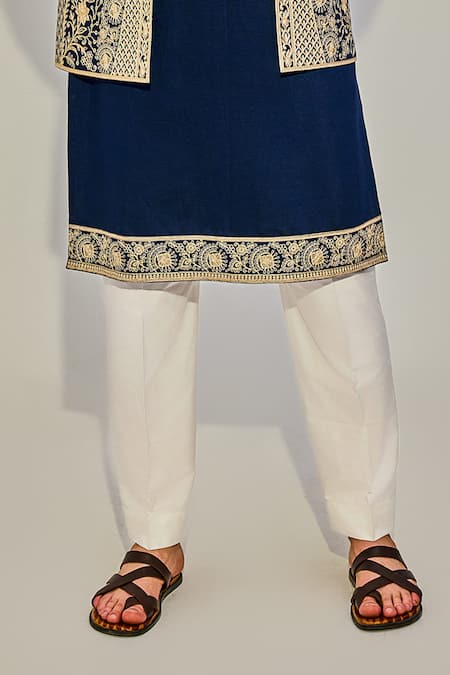 Buy_Chatenya Mittal_Blue Silk Embroidery Bahar Shamiyana Bundi Kurta Set _Online_at_Aza_Fashions