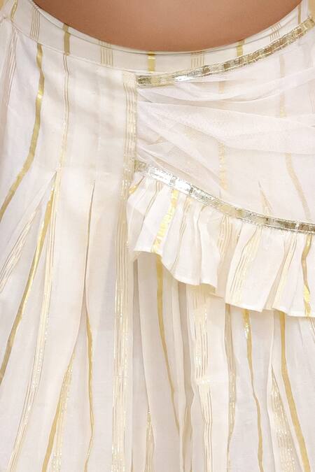 Buy_Lil Drama_Red Cotton Embroidery, Lace Lampi And Lurex Striped Lehenga With Blouse