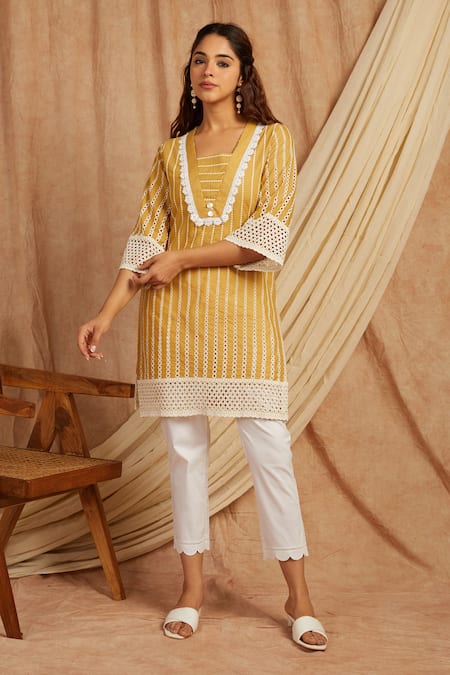 Label Muslin Embroidered Cotton Kurta With Pant 