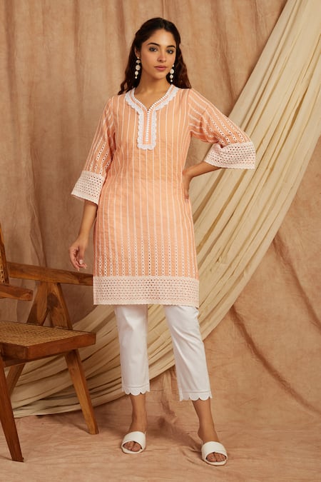 Label Muslin Cotton Embroidered Kurta With Pant 