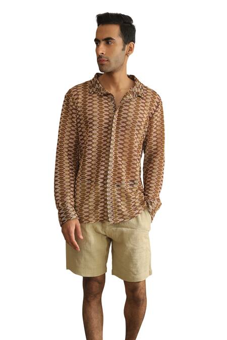 Label Muslin_Brown Crochet Knitted Shirt _Online_at_Aza_Fashions