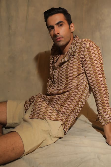 Buy_Label Muslin_Brown Crochet Knitted Shirt 