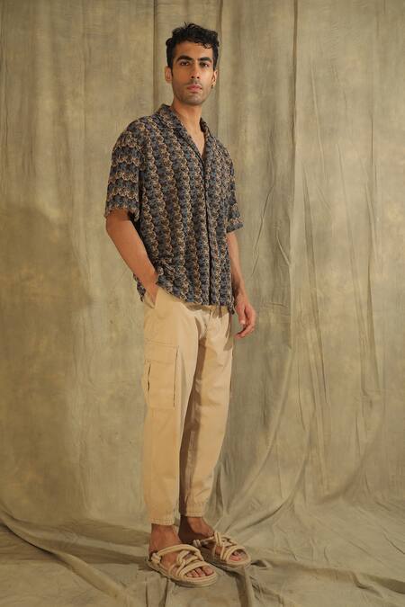 Label Muslin_Blue Cotton Hand Knitted Shirt_Online_at_Aza_Fashions