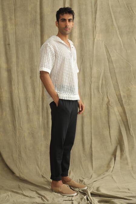 Label Muslin_White Cotton Crochet Knit Hooded Shirt _Online_at_Aza_Fashions