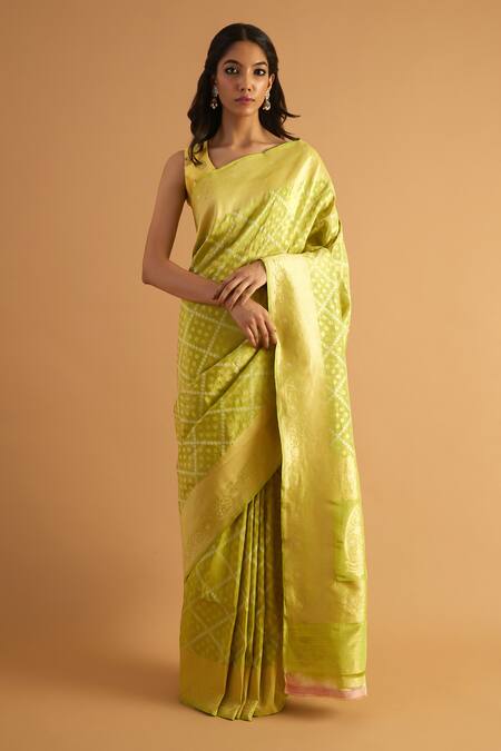 Neitri_Green Brocade Meera Butti Pattern Saree _Online_at_Aza_Fashions