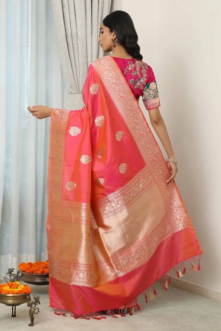 Shop Neitri Orange Silk Pushkar Saree at Aza Fashions Shop_Neitri_Orange Silk Pushkar Saree_at_Aza_Fashions