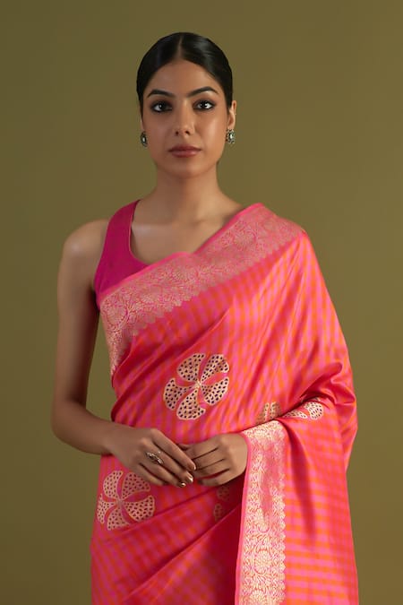 Shop Neitri Pink Silk Embroidery Sakuru Handwoven Saree Online at Aza Fashions Shop_Neitri_Pink Silk Embroidery Sakuru Handwoven Saree _Online_at_Aza_Fashions