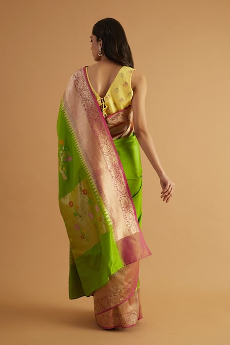 Shop Neitri Green Silk Zari, Embroidery Shivala Saree at Aza Fashions Shop_Neitri_Green Silk Zari, Embroidery Shivala Saree _at_Aza_Fashions