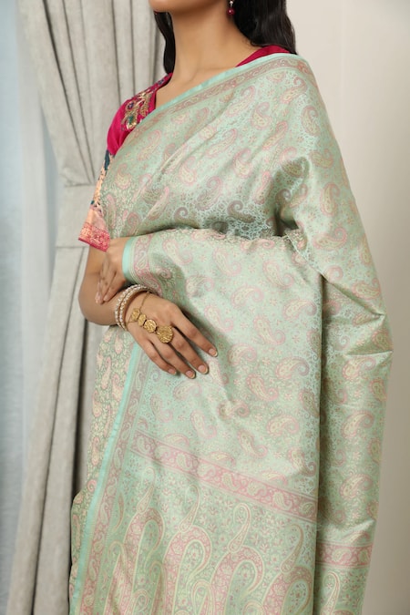 Shop_Neitri_Green Kota Doria Spiti Handwoven Saree _at_Aza_Fashions
