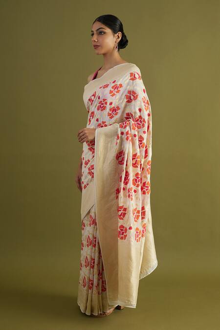 Buy_Neitri_Off White Georgette Tifli Handwoven Saree _Online_at_Aza_Fashions