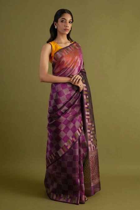Neitri_Wine Organza Wardha Saree _Online_at_Aza_Fashions