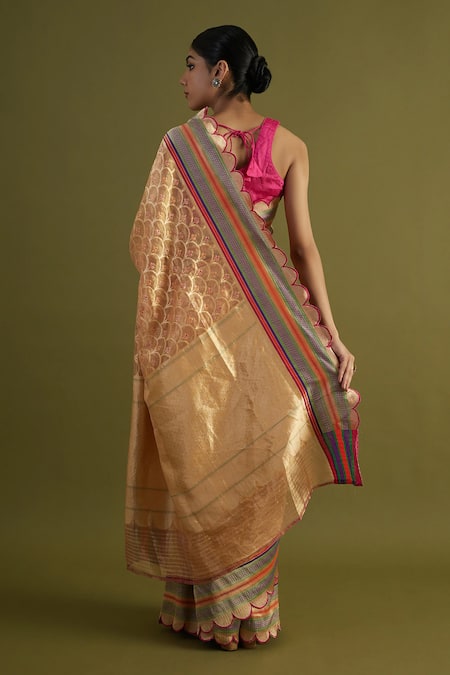 Shop Neitri Yellow Tissue, Silk Zari Amravati Scallop Woven Saree at Aza Fashions Shop_Neitri_Yellow Tissue, Silk Zari Amravati Scallop Woven Saree_at_Aza_Fashions