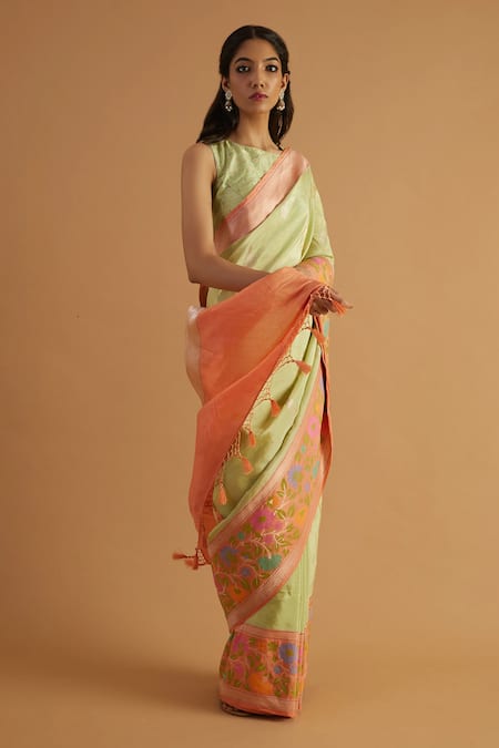 Buy_Neitri_Green Silk Kalpi Gardenia Border Woven Saree _Online_at_Aza_Fashions