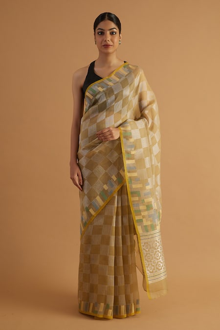 Neitri Yamuna Checkered Mania Woven Organza Saree 