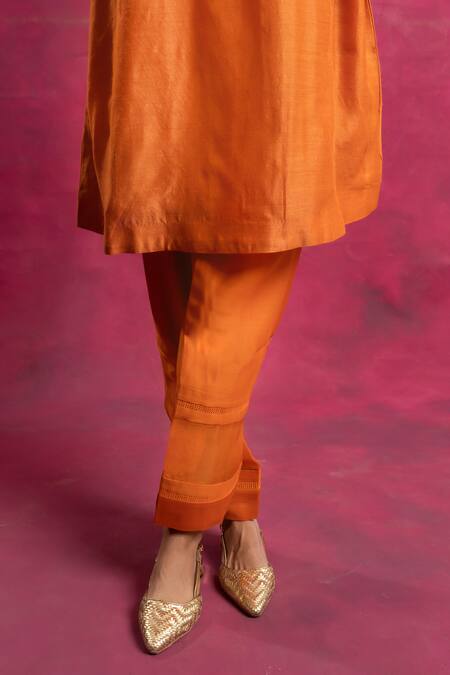 Buy Neitri Orange Silk Embroidery V-neck Kurta And Pant Set Online at Aza Fashions Buy_Neitri_Orange Silk Embroidery V-neck Kurta And Pant Set _Online_at_Aza_Fashions