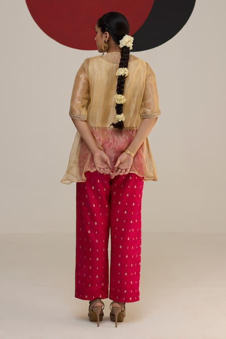 Shop Neitri Ivory Tissue Embroidery, Sequins Split V-neck Lavanya Floral Kurta Pant Set at Aza Fashions Shop_Neitri_Ivory Tissue Embroidery, Sequins Split V-neck Lavanya Floral Kurta Pant Set _at_Aza_Fashions