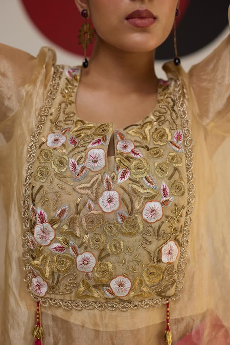 Neitri Ivory Tissue Embroidery, Sequins Split V-neck Lavanya Floral Kurta Pant Set Online at Aza Fashions Neitri_Ivory Tissue Embroidery, Sequins Split V-neck Lavanya Floral Kurta Pant Set _Online_at_Aza_Fashions