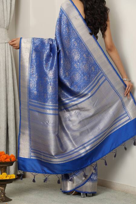 Shop Neitri Blue Brocade Zari Maheshwar Peacock Woven Banarasi Saree at Aza Fashions Shop_Neitri_Blue Brocade Zari Maheshwar Peacock Woven Banarasi Saree_at_Aza_Fashions