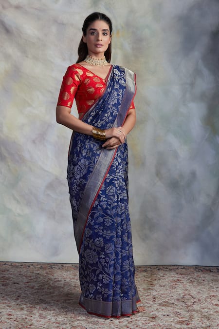 Neitri Anisha Woven Floral Vine Jamdani Banarasi Saree