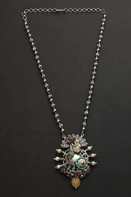 Mero Jewellery Multi Color Kundan Bird Motif And Bead Embellished Necklace 