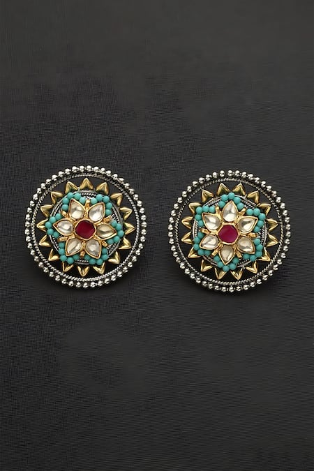 Mero Jewellery Multi Color Kundan Floral Embellished Studs 